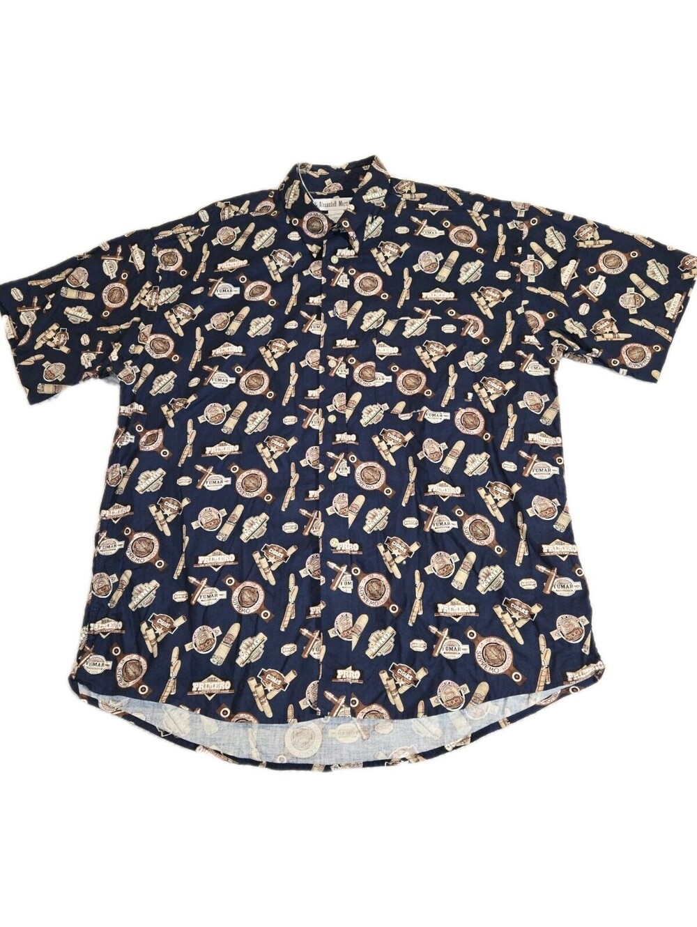 alexander martin shirt xl Button Down Short Sleeve All Over Cigar Print